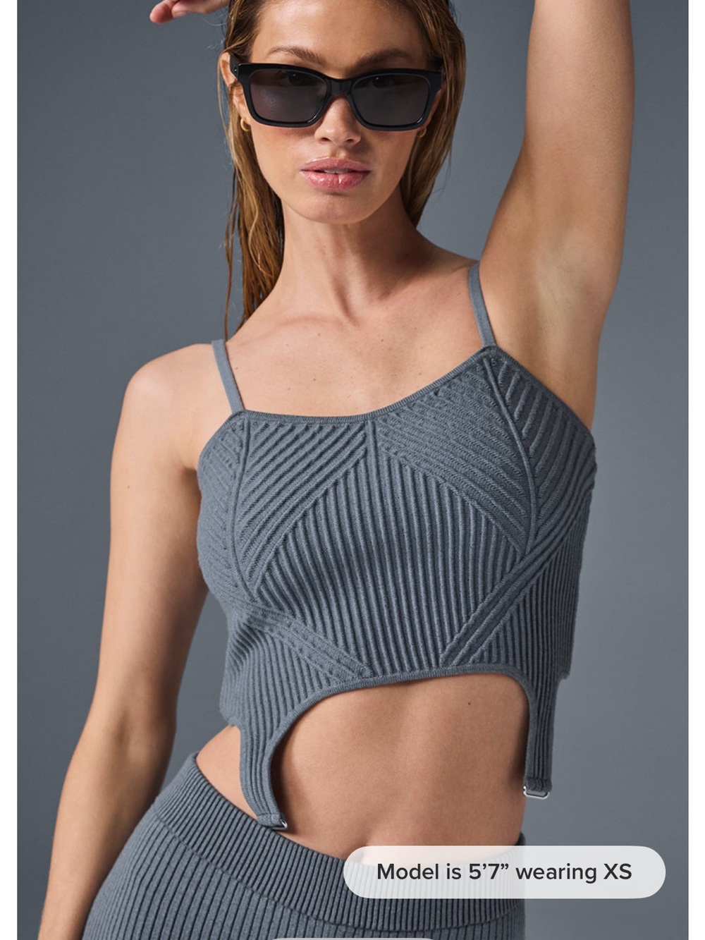 Alo Denim Knit Garter Tank Steel Grey/Anthracite
